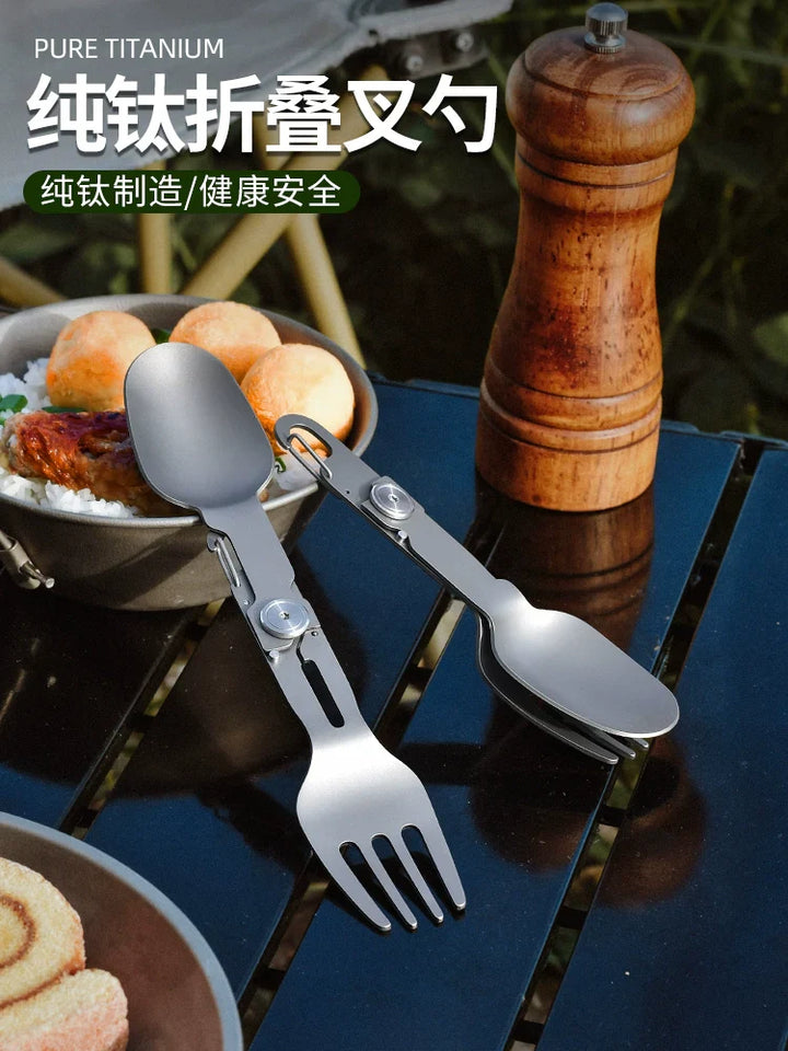 Lisslune | Titanium Camping Cutlery Set - Foldable Spoon, Fork, Chopsticks & Bowl for Travel