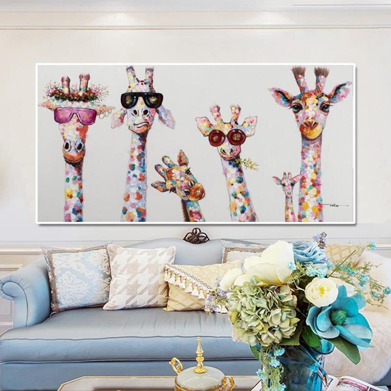 Lisslune | Cartoon Giraffes - Canvas Wall Art Painting