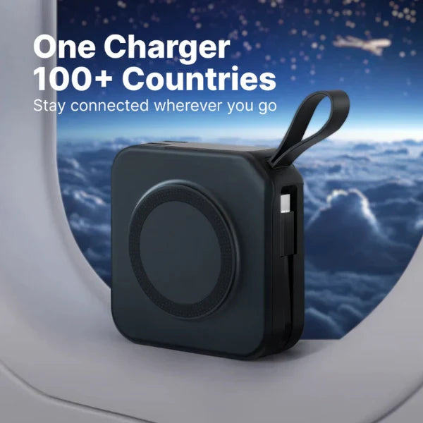 Lisslune | TravelBank | Portable 5-in-1 Wall Charger | Wireless Charging, Power Bank & Multi-Device Charging