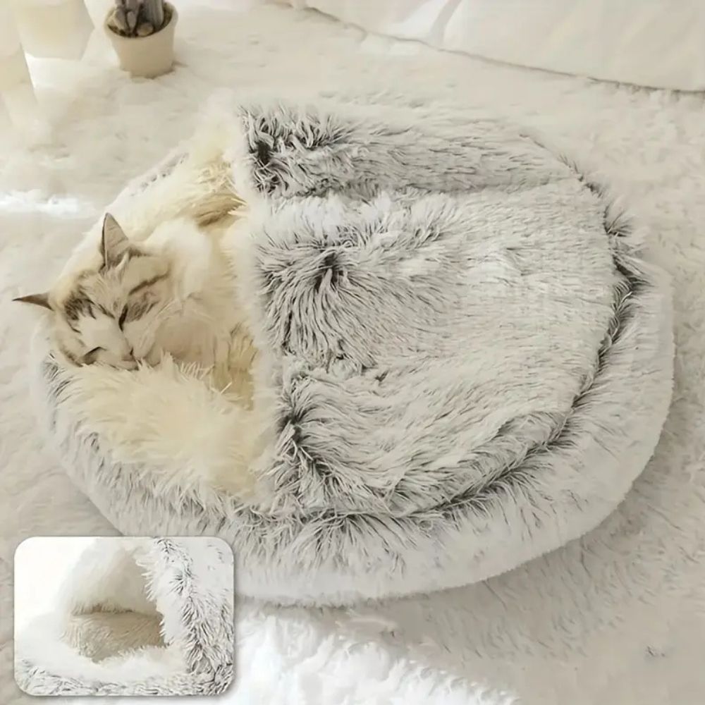 Lisslune | Round Hooded Synthetic Fur Pet Bed