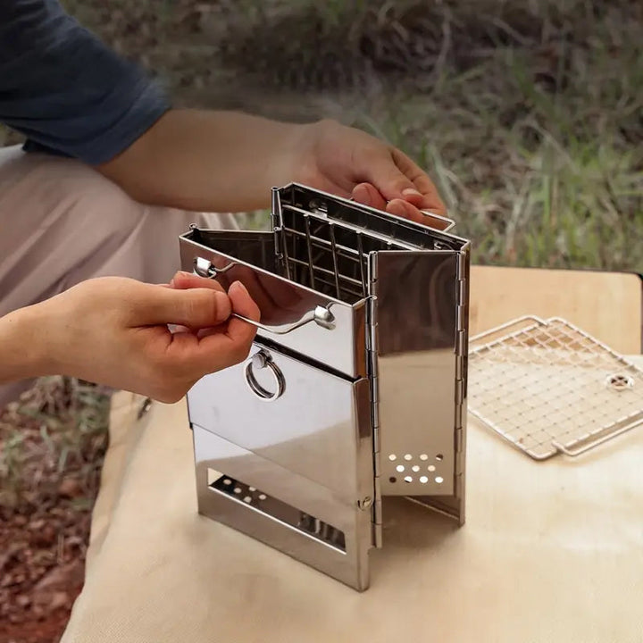 Lisslune | Outdoor Folding Wood Stove Mini Stainless Steel Grill Camping Picnic
