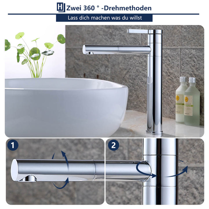 Lisslune | Double 360° swivel High sink mixer Chrome faucet Bathroom for sink in bathroom fittings