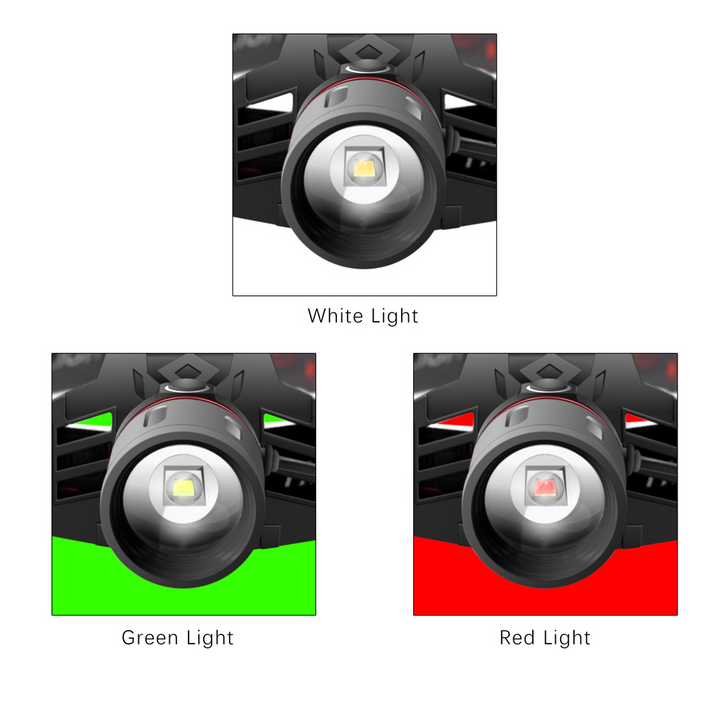 Lisslune | Rechargeable LED Headlamp with White, Red, and Green Light – Powerful Headlamp with USB and Battery