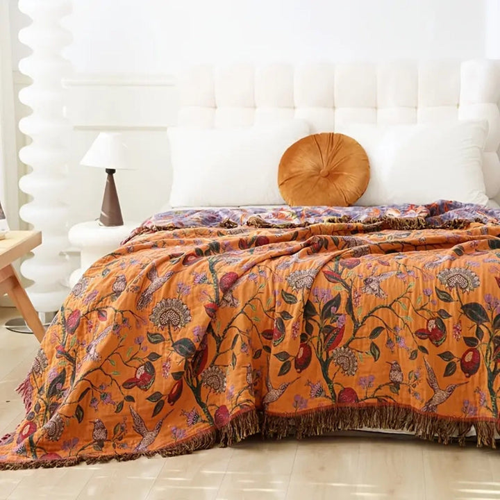 Lisslune | Botanic Floral Cotton Tassel Blanket