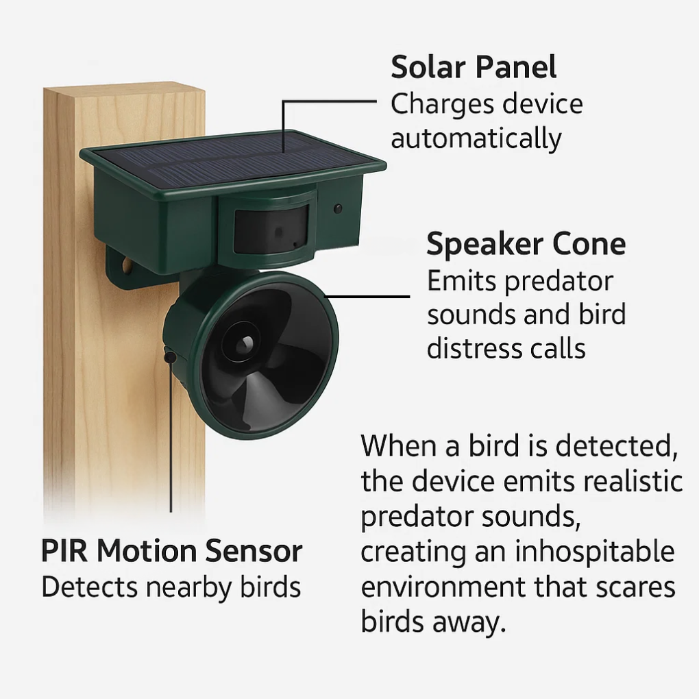 Lisslune | Motion Sensor Bird Deterrent for Crows: Ideal Pigeon Repeller with Sound Scarer