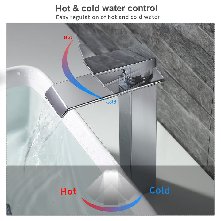 Lisslune | Waterfall taps bathroom Chrome Bath fittings High single-lever mixer Waterfall mixer tap sink