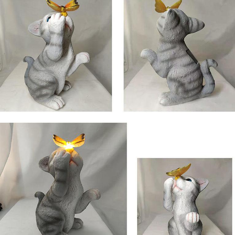 Lisslune | SolarPurr Garden Light | LED Cat Figure with Butterfly | Solar Powered | Weatherproof | Outdoor Decoration