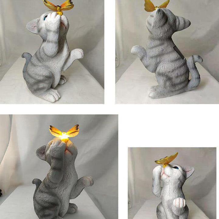 Lisslune | SolarPurr Garden Light | LED Cat Figure with Butterfly | Solar Powered | Weatherproof | Outdoor Decoration