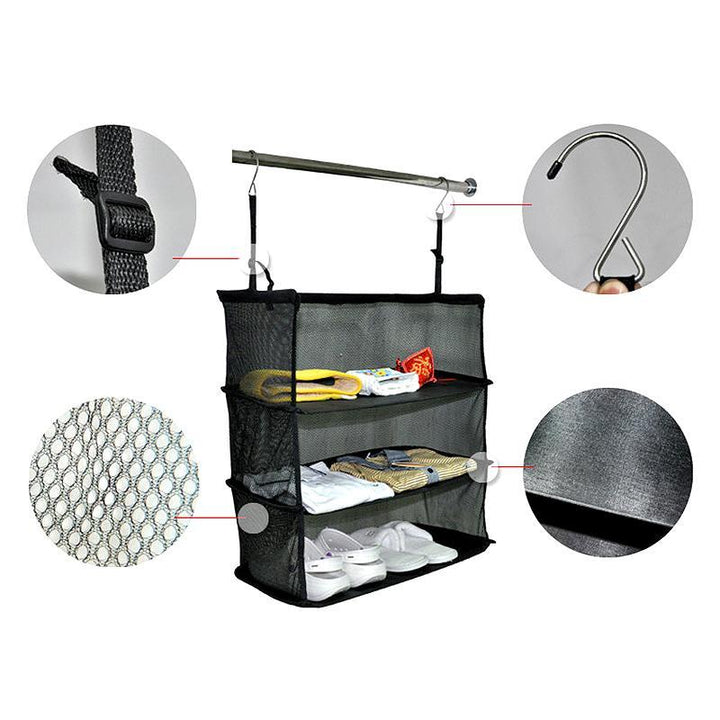 Lisslune | 3-Layers Foldable Shelf Bag Multifunctional Thick Hook Travel Wardrobe Bag Storage Shelves