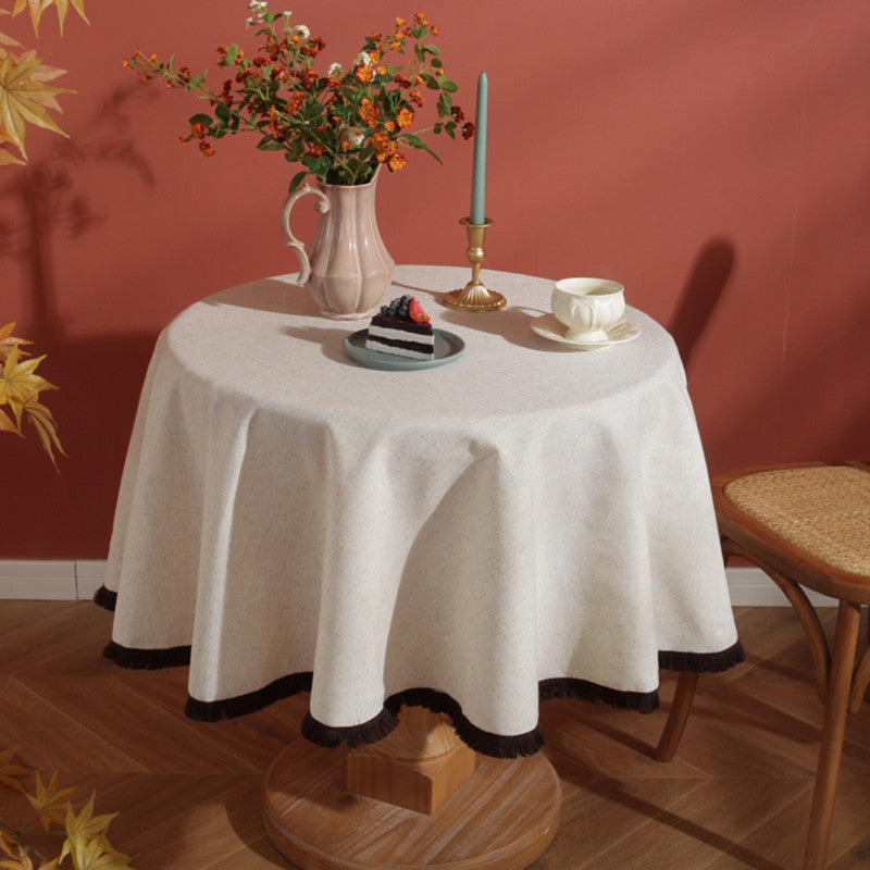 Lisslune | Minimalist Linen Tassel Tablecloth Natural Style