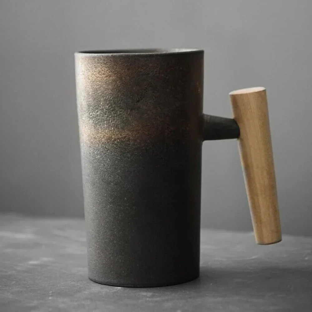 Lisslune | Nordic Design Mug – Minimalist Ceramic Mug with Wooden Handle