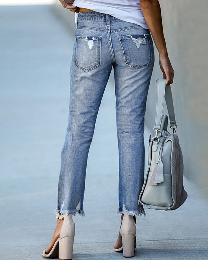 Lisslune | Comfort Stretch: Women's Slim-Fit Ripped Jeans with Frayed Edges