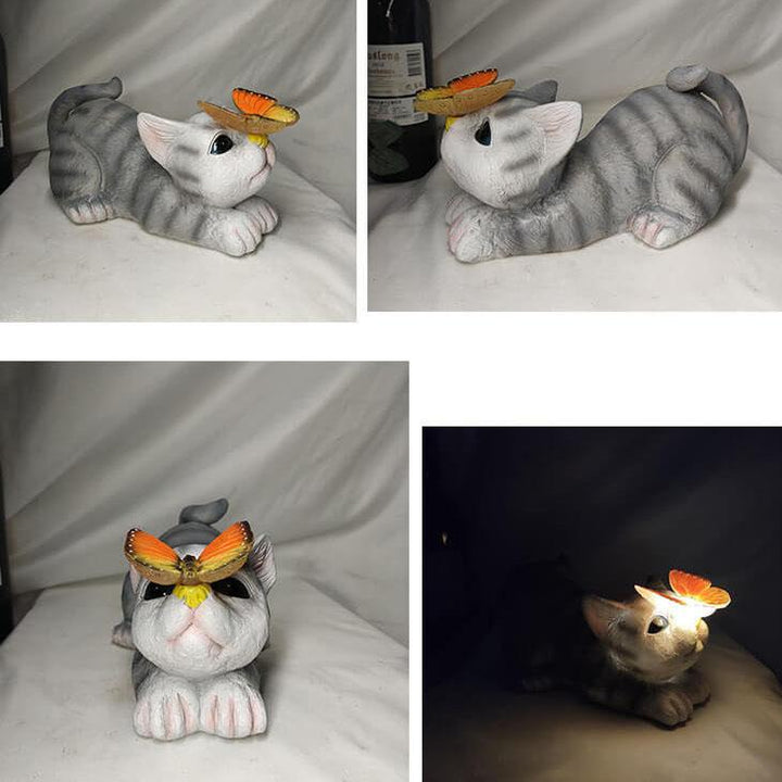 Lisslune | SolarPurr Garden Light | LED Cat Figure with Butterfly | Solar Powered | Weatherproof | Outdoor Decoration