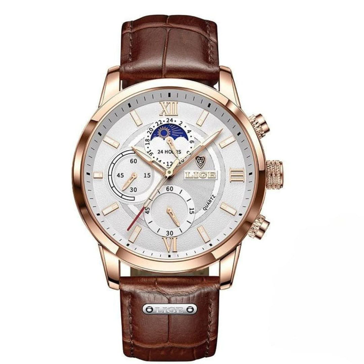 Lisslune | Men’s Stainless Steel Leather Strap Watch with Date
