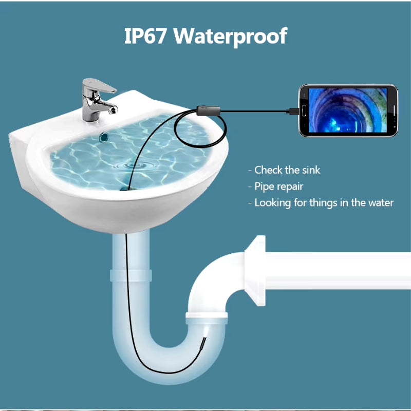 Lisslune | Industrial Endoscope Inspection Camera For Phone - Waterproof and Flexible HD Cam with Led Lights