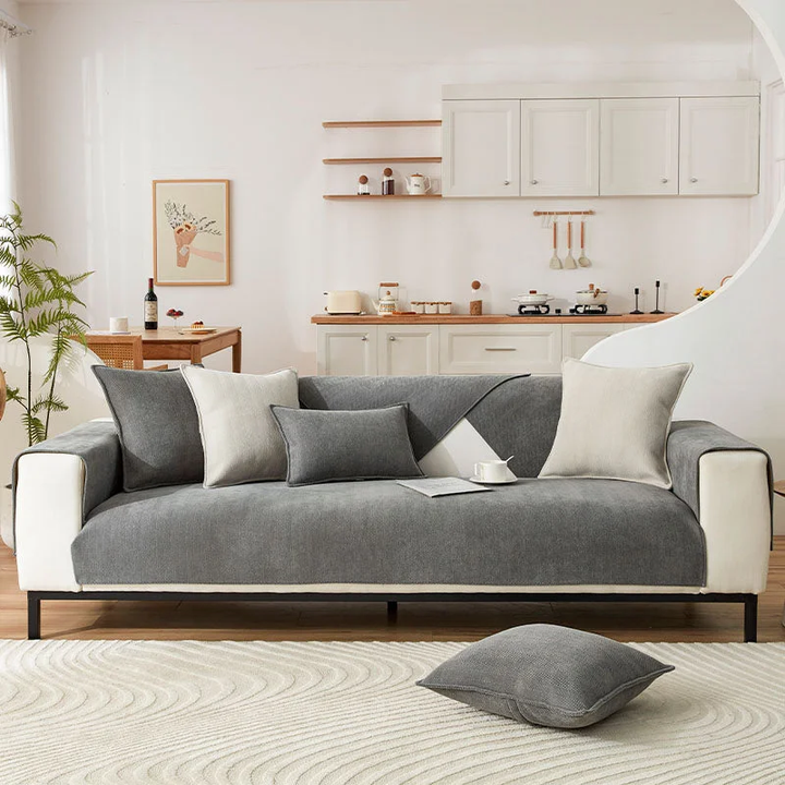 Lisslune | Wavy Check Chenille Fabric Furniture Protector Sofa Cover