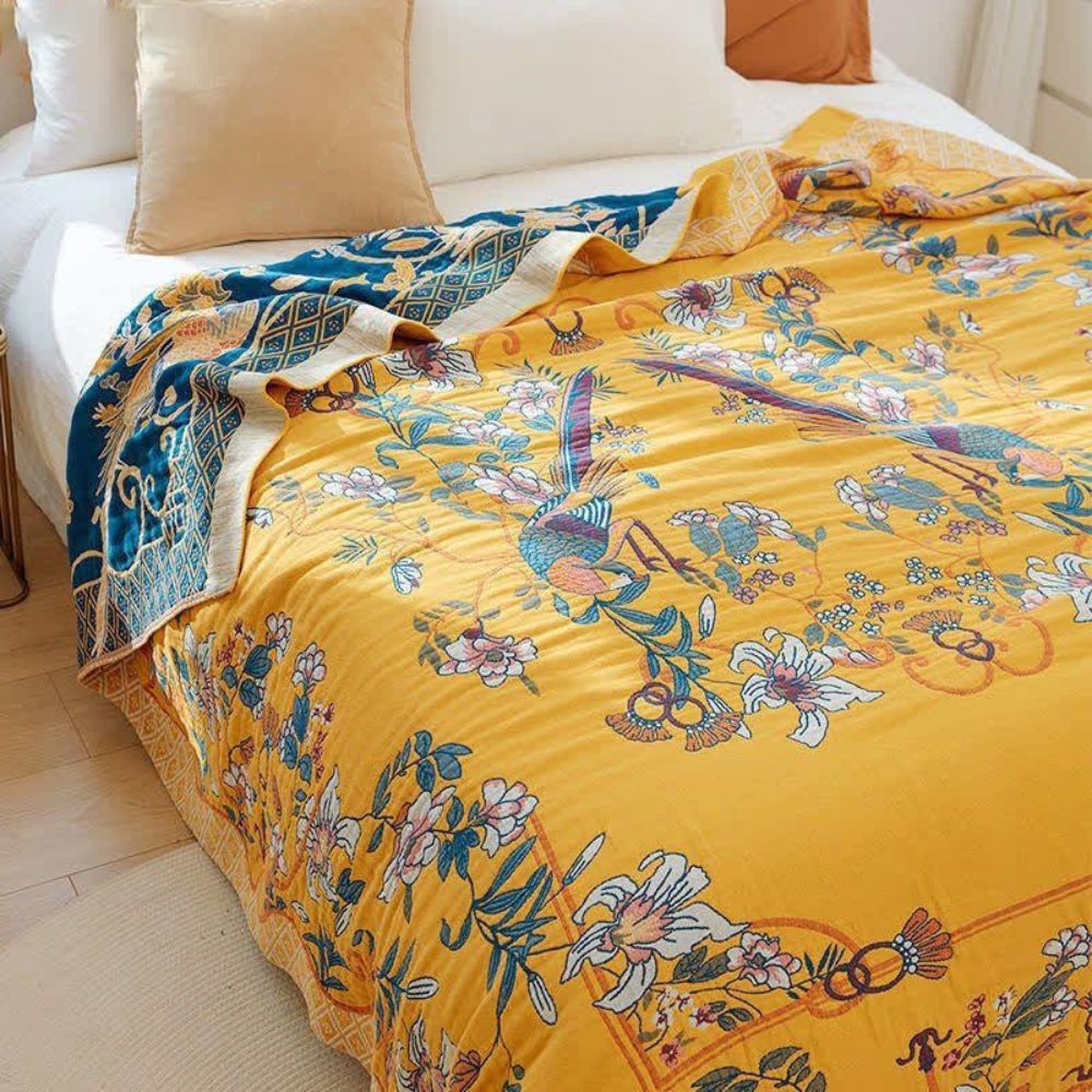 Lisslune | Ethereal Cotton Floral Bird Blanket