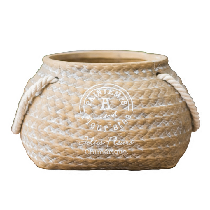 Lisslune | Ceramic Plant Pot in Hemp Bag Design with Rope Handles – Decorative Flower Pot for Garden and Home