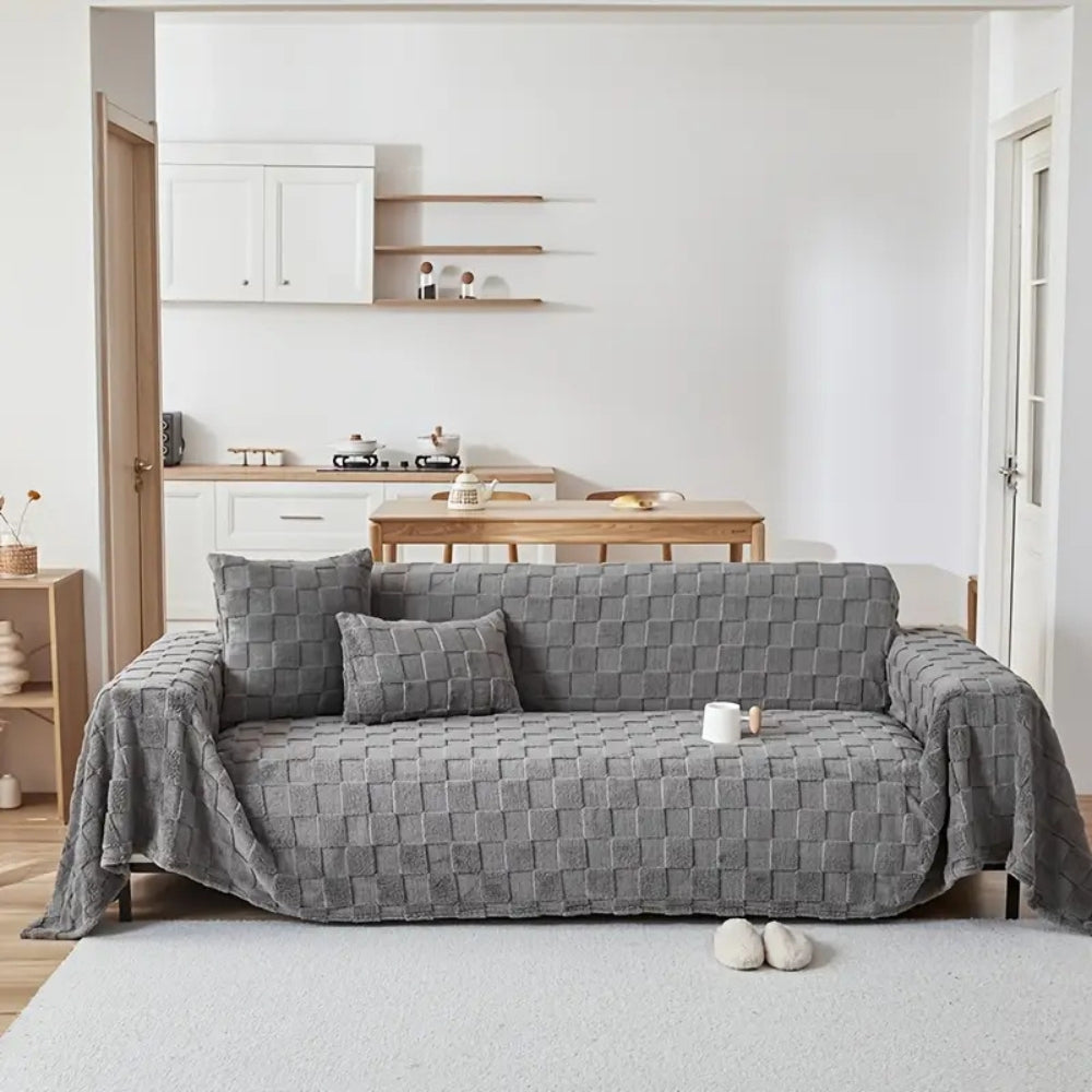 Lisslune | Checkered Plush Velvet Sofa Cover