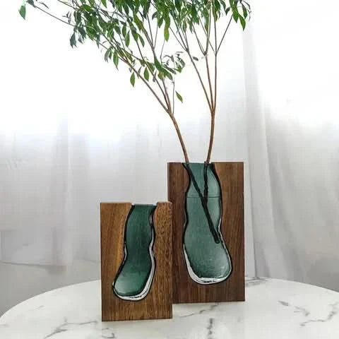 Lisslune | Scandinavian Glass Vase with Wooden Accent for Modern Interiors
