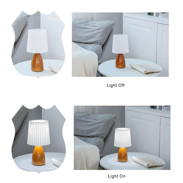 Lisslune | Scandinavian Retro Table Lamp with Pleated Shade and Glass Base