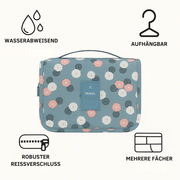 Lisslune | TravelEase – Water-repellent Cosmetic Bag with Hook and Compartments | Travel Toiletry Bag