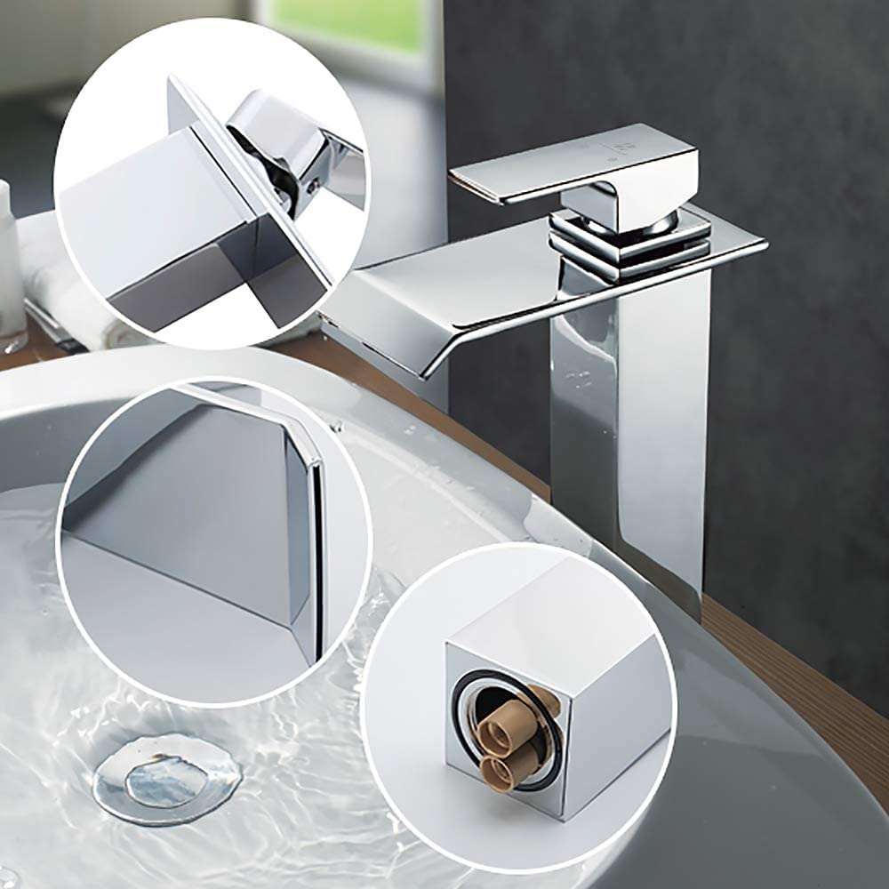 Lisslune | Waterfall taps bathroom Chrome Bath fittings High single-lever mixer Waterfall mixer tap sink