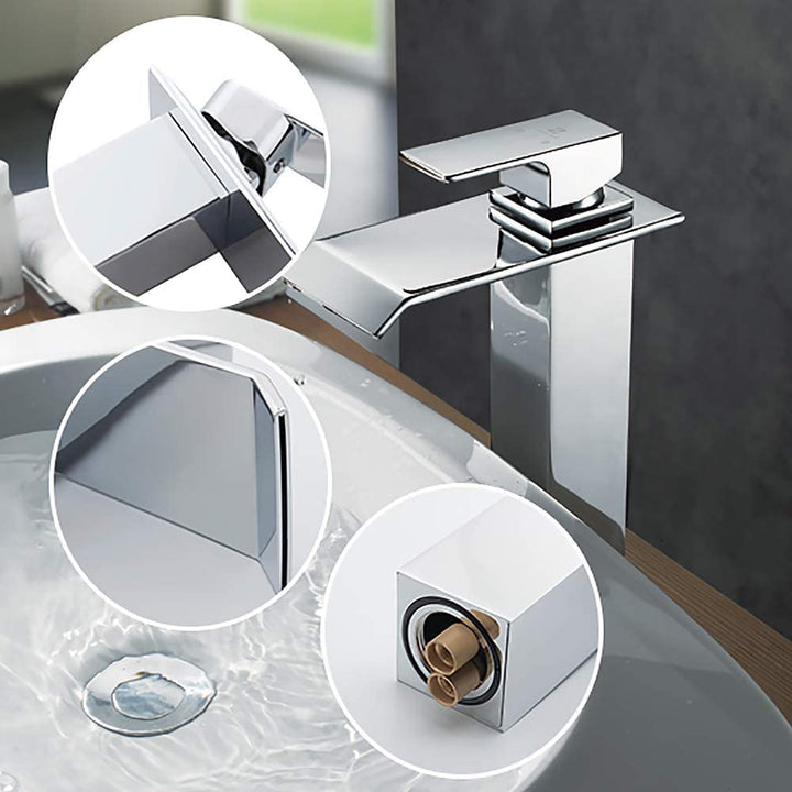 Lisslune | Waterfall taps bathroom Chrome Bath fittings High single-lever mixer Waterfall mixer tap sink