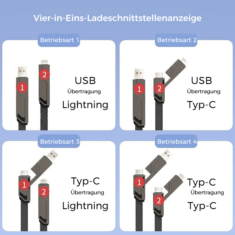 Lisslune | 4-in-1 braided anti-tangle charging cable