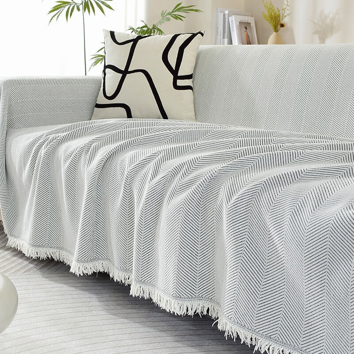 Lisslune | Chenille Blanket Herringbone Tassel Couch Cover