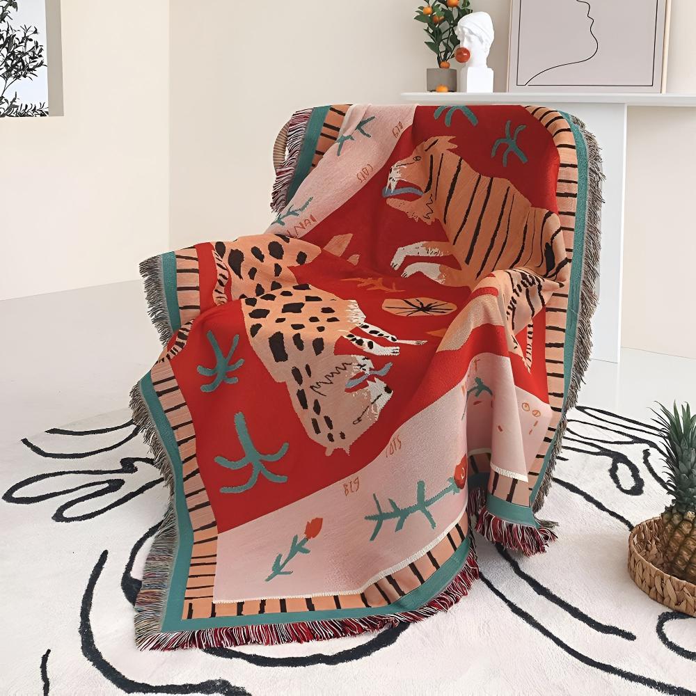 Lisslune | Leopard Woven Tassel Blanket