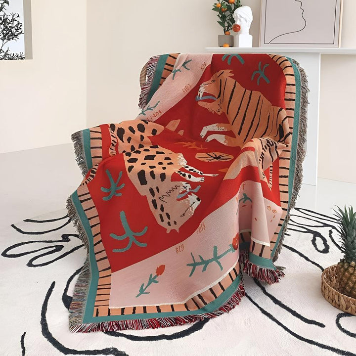 Lisslune | Leopard Woven Tassel Blanket