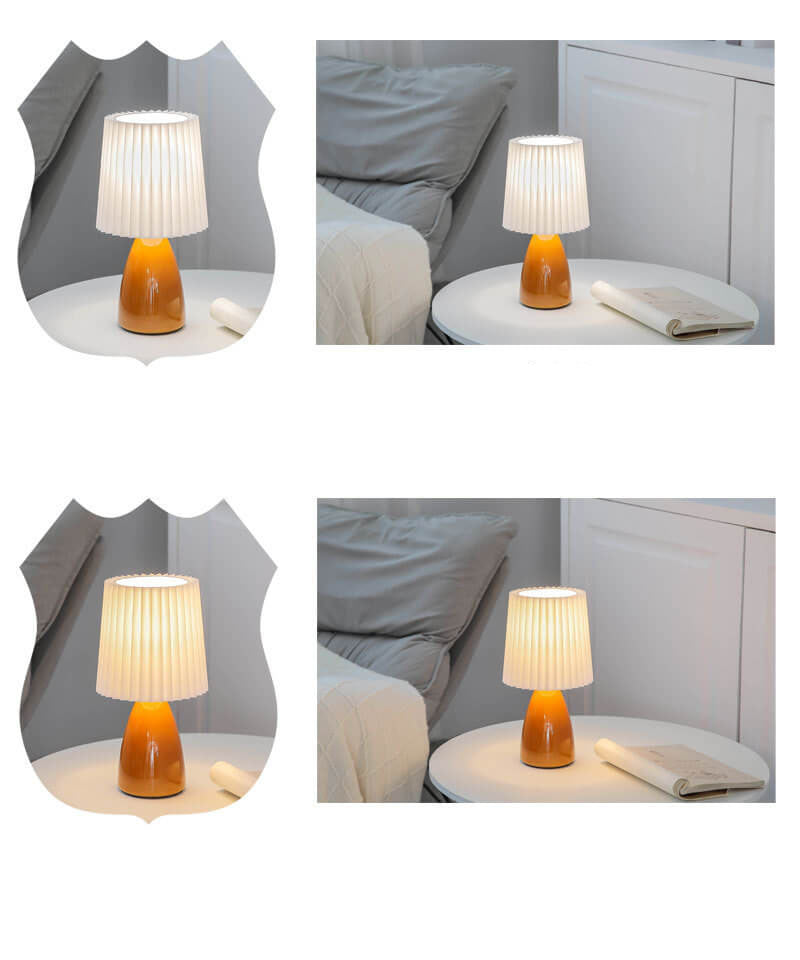 Lisslune | Scandinavian Retro Table Lamp with Pleated Shade and Glass Base