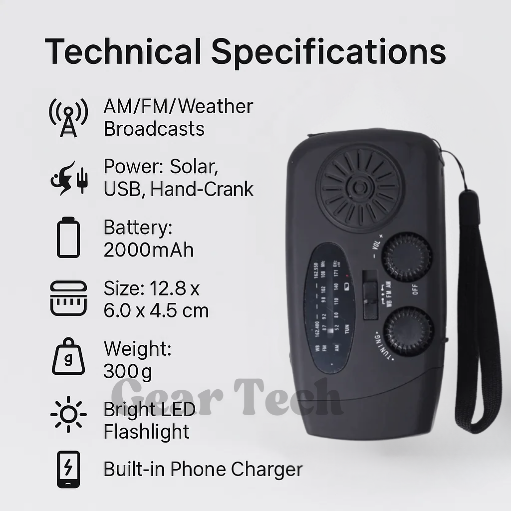 Lisslune | Portable Wind-Up Radio | AM/FM, Weather Broadcasts & Built-In Power Bank for Emergency Preparedness