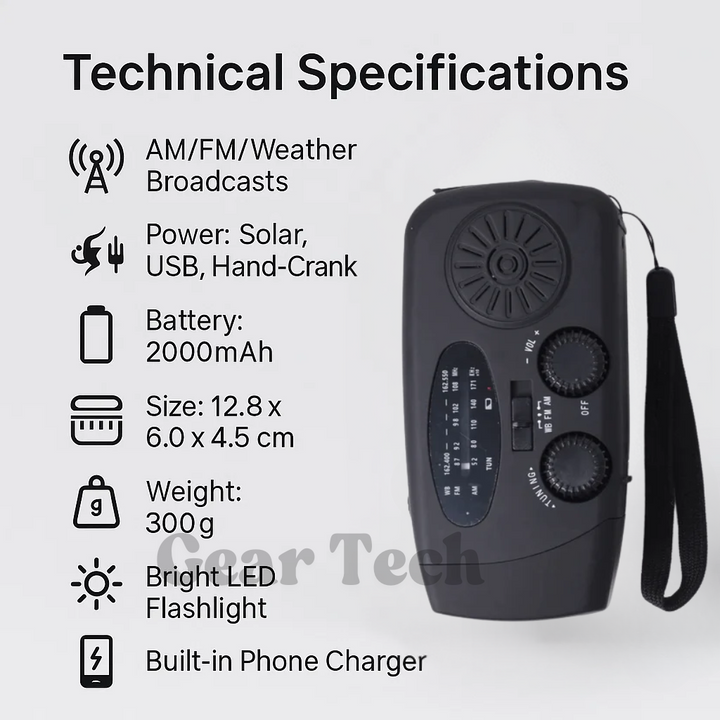 Lisslune | Portable Wind-Up Radio | AM/FM, Weather Broadcasts & Built-In Power Bank for Emergency Preparedness
