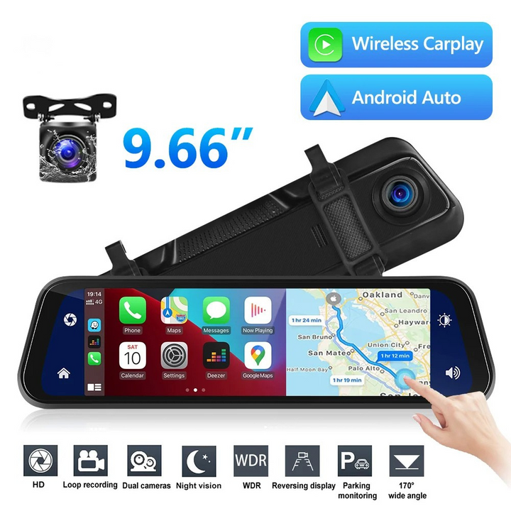 Lisslune | VisionMirror Pro – Ultra HD Mirror Dash Cam with Wireless CarPlay & Android Auto
