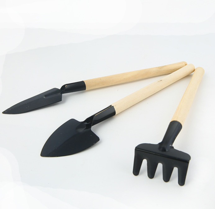 Lisslune | 3-piece garden tool set with wooden handles – Handy shovel, rake, and hoe for garden maintenance