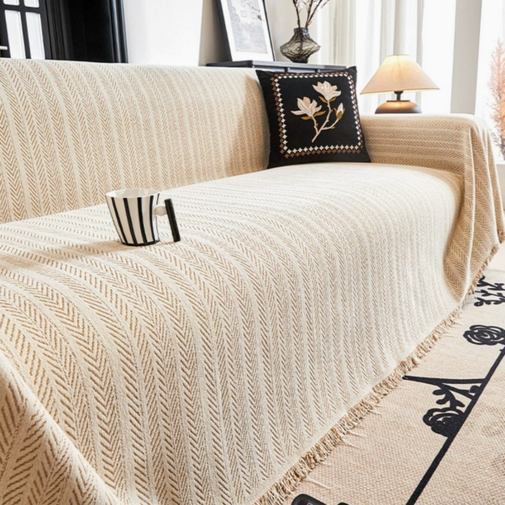 Lisslune | Herringbone Chenille Tassels Sofa Cover