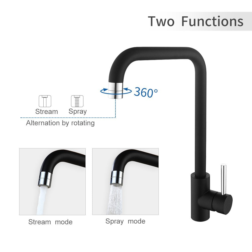 Lisslune | 2-Beam Kitchen Faucet Black 360° Rotatable Water Faucet Kitchen Faucet Sink
