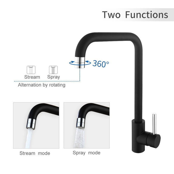 Lisslune | 2-Beam Kitchen Faucet Black 360° Rotatable Water Faucet Kitchen Faucet Sink