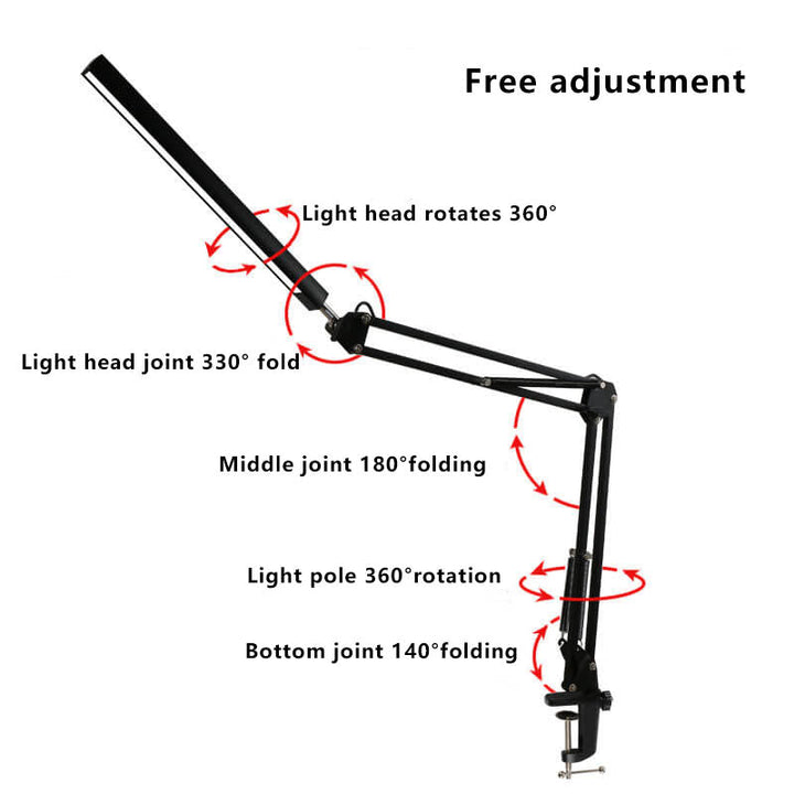 Lisslune | LED Foldable Long Arm Clip Eye Protection USB Reading Table Lamp