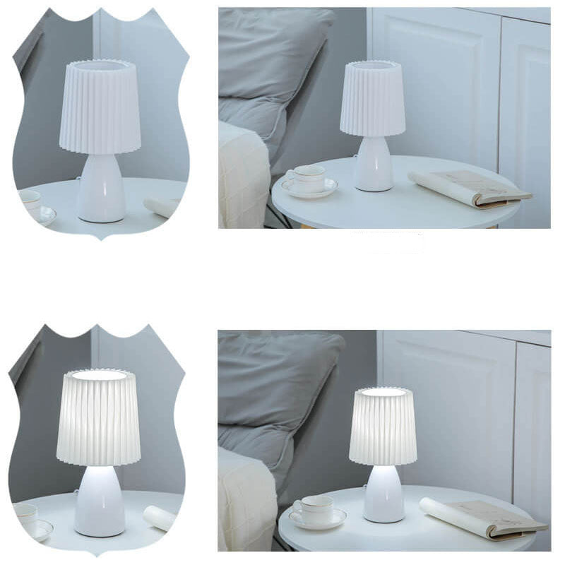 Lisslune | Scandinavian Retro Table Lamp with Pleated Shade and Glass Base
