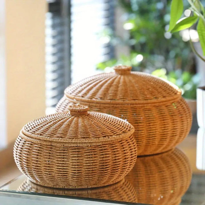 Lisslune | Dome-Shaped Knitted Rattan Basket with Lid