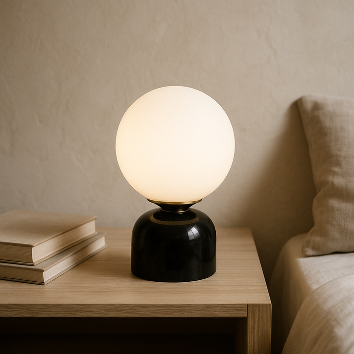Lisslune | Marnor | Marble Table Lamp with Glass Shade – Scandinavian Minimalist Design