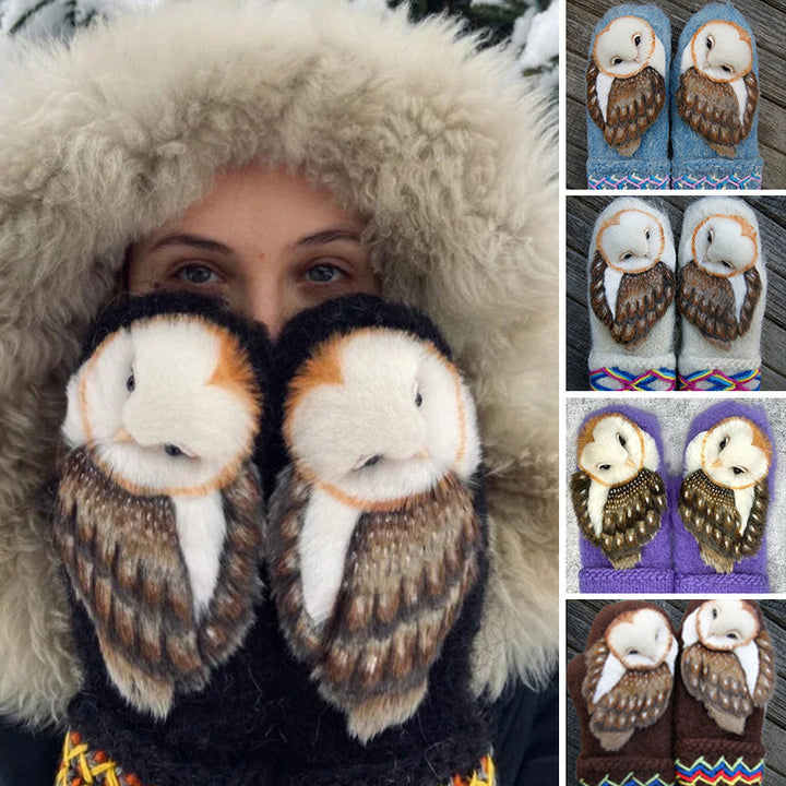 Lisslune | Handknitted Nordic gloves made of wool with owls