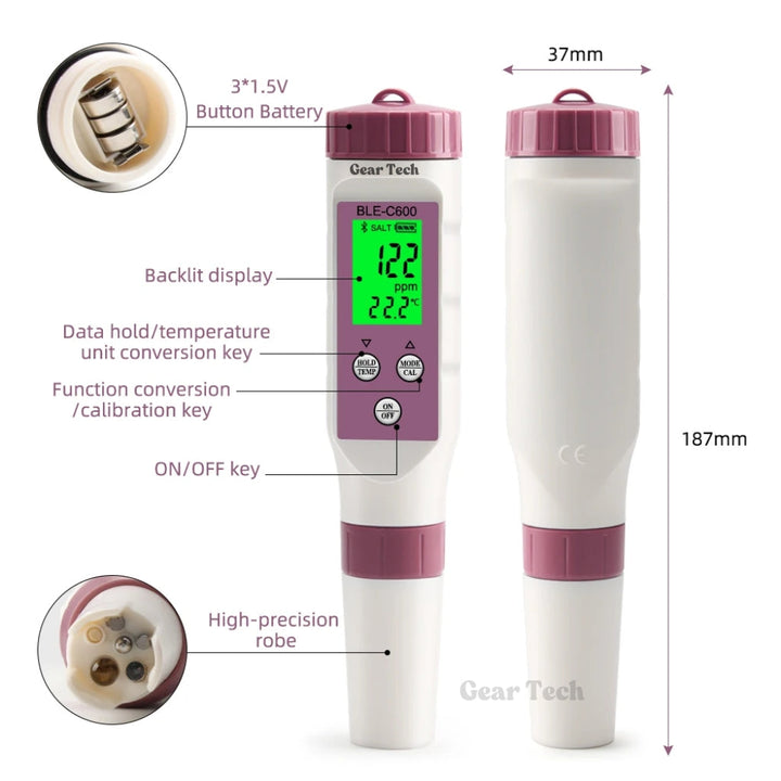 Lisslune | Digital Pool Tester – Measuring device for pH and chlorine for easy pH measurement in pool water