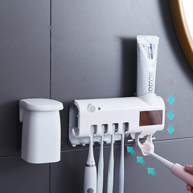 Lisslune | Smart UV Light Sterilizer Toothbrush Holder, Wall Mounted Toothpaste Dispenser