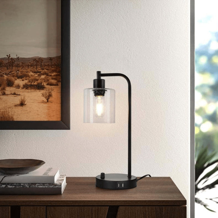 Lisslune | ClarityCharge LED desk lamp – Modern glass shade