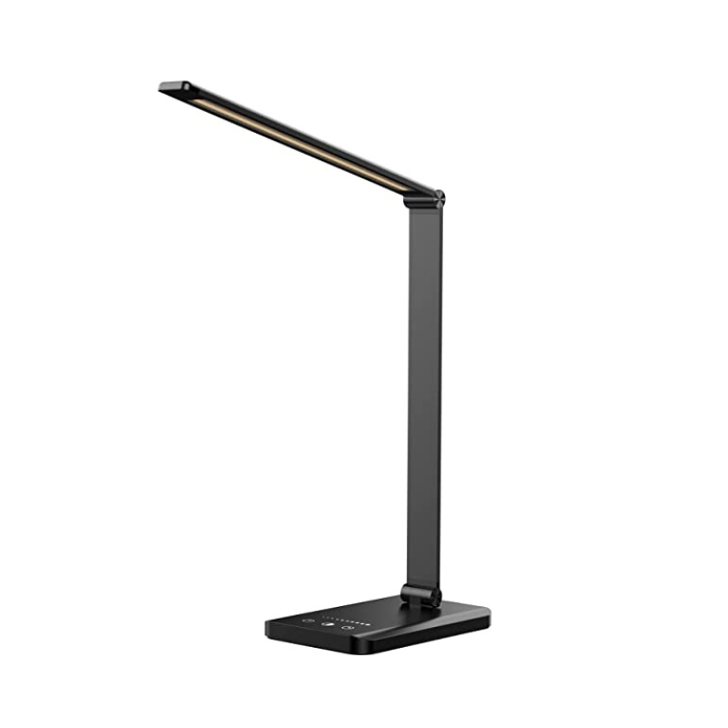 Lisslune | LED desk lamp with USB charging port, dimmable eye-friendly reading lamp for home, with 5 brightness levels & 3 light modes, touch control, auto timer (Black)