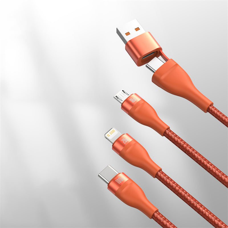 Lisslune | 2-to-3 Fast Charging Cable (1.2m), with Double Input and Triple Output, 100W Power, Compatible with PD 20W/QC 18W